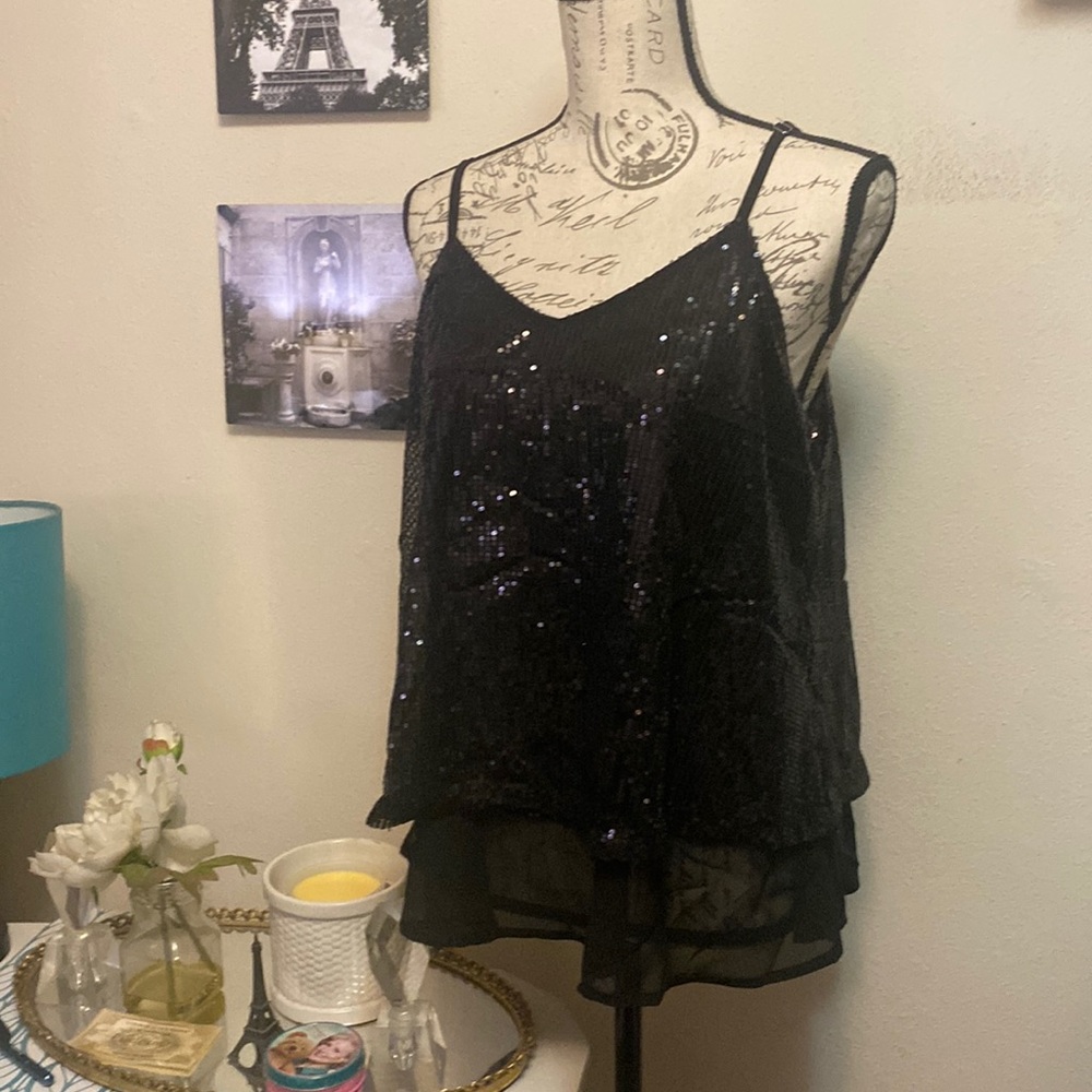 Black sequin tank top NWOT